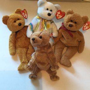 Set of 4 TY beanie baby bears retired.